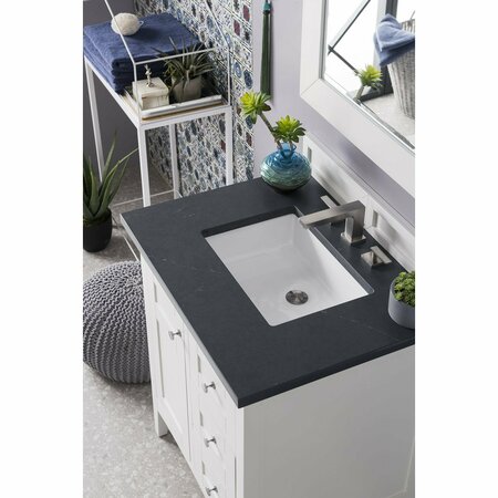 James Martin Vanities Palisades 30in Single Vanity, Bright White w/ 3 CM Charcoal Soapstone Quartz Top 527-V30-BW-3CSP